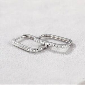 1.8mm Brilliant Cut Moissanite Paperclip Hoop Earrings NEW